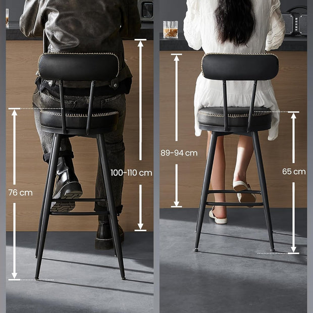 Barhocker - Barstühle - 2 - Metallrahmen - mit Rückenlehne - schwarz