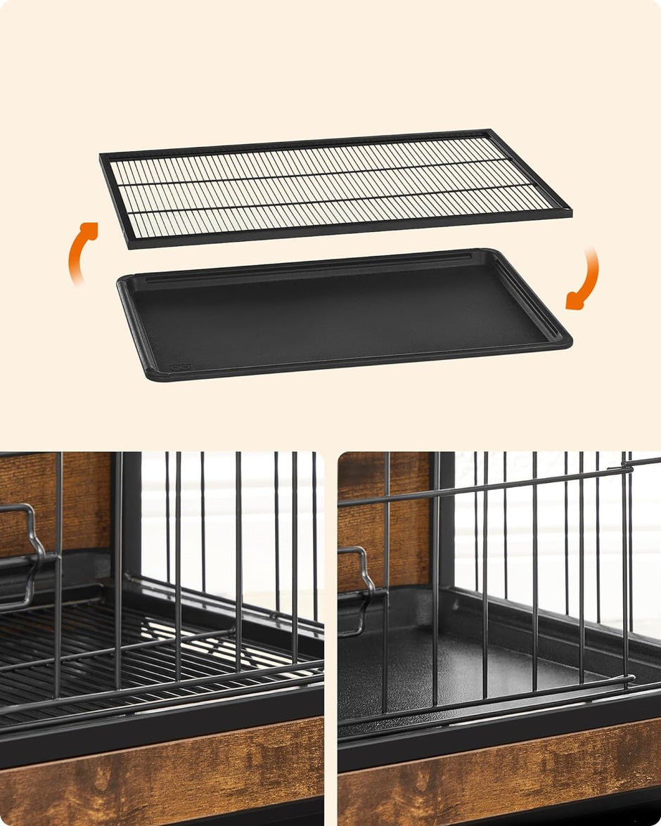 Hundekäfig - Bank - extra stark - Holz/Metallrahmen - braun