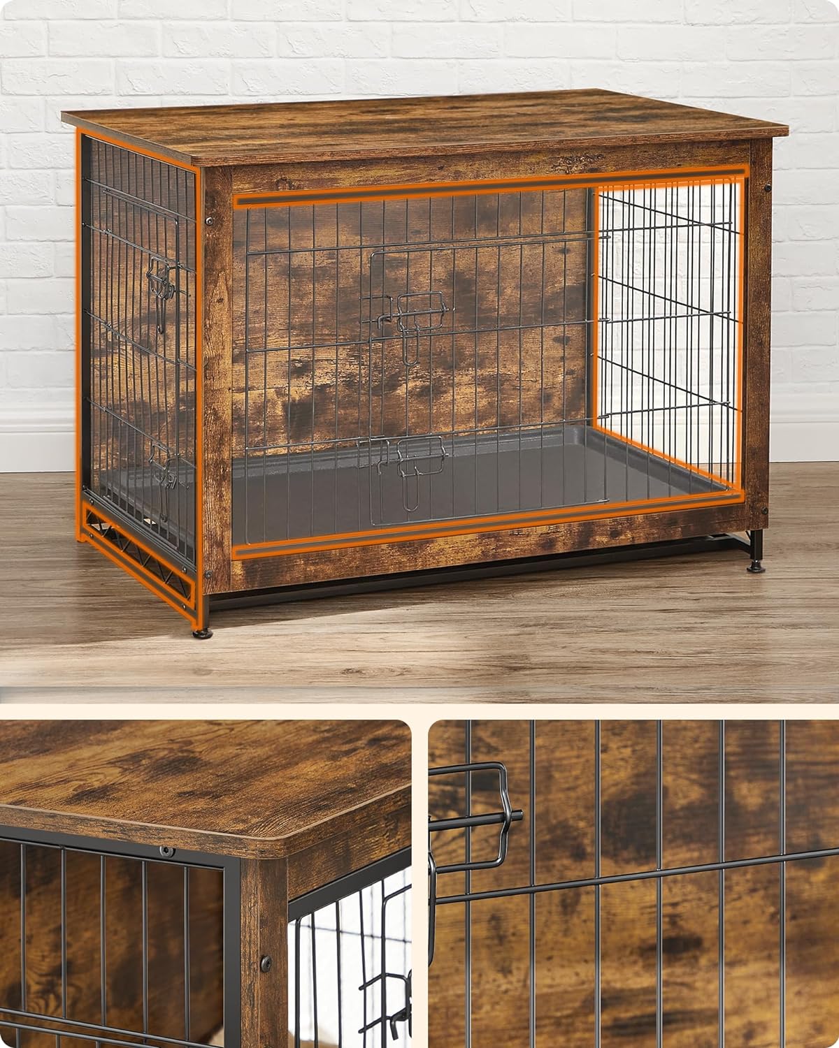 Hundekäfig - Bank - extra stark - Holz/Metallrahmen - braun
