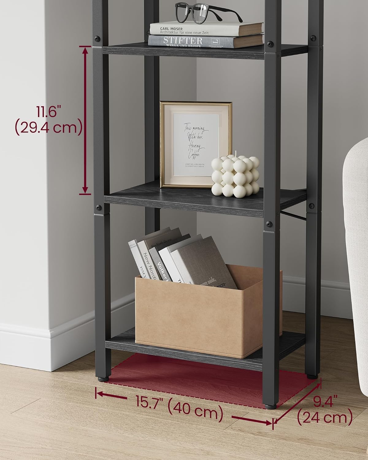 Bücherregal - Wohnzimmerschrank - mit 4 Levels - offene Regale - Schwarz