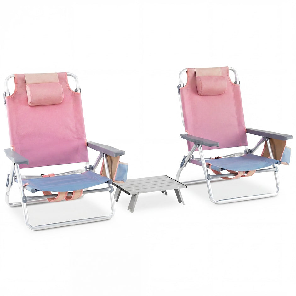 pack – strandstolar med bord, hopfällbara campingstolar justerbar ryggstöd Färgrik – 2 – Färgglad