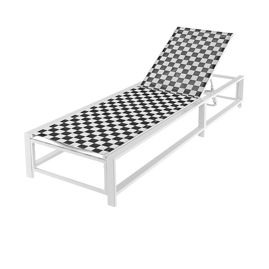 Solsäng – med hjul XXL Trädgårdssoffa justerbart ryggstöd Terrasssoffa upp till belastningskapacitet – 180 kg – Svart och vit