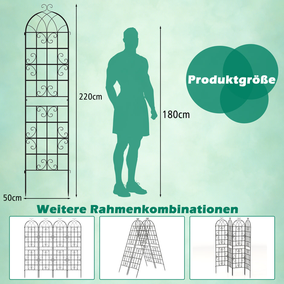 Rankgitter – Metall pack dekorativ trädgårdszaun fristående rankhjälp spaljé för nedsticking – 2 220 x 50 cm – Svart