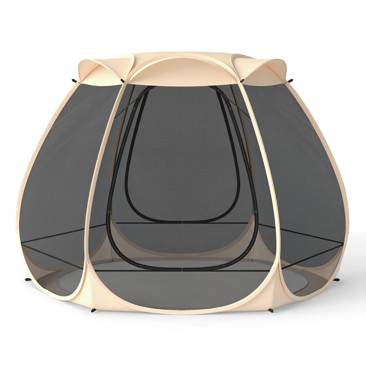 Pop – up mesh paviljong för personer hopfällbart utomhuscampingtält med runt om – 4-6 310 x 270 cm – Svart