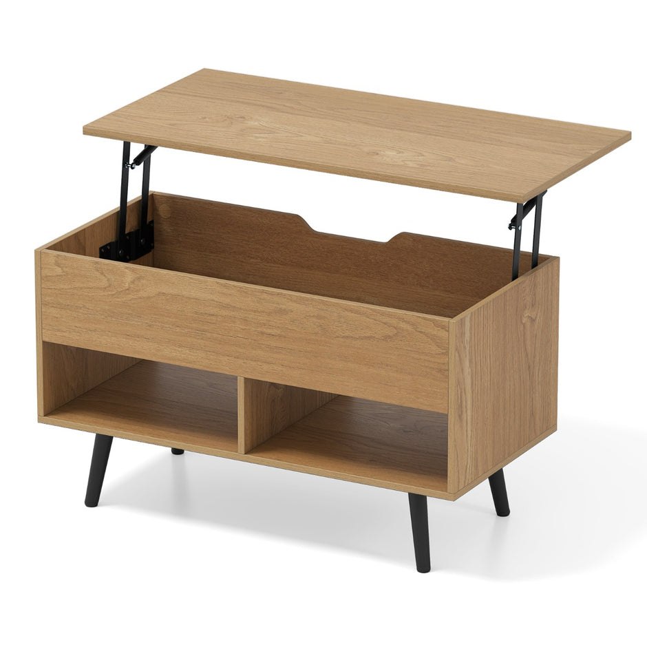Höjbar – soffbord med lyftbar bordsskiva och öppna hyllor – 2 – Natur
