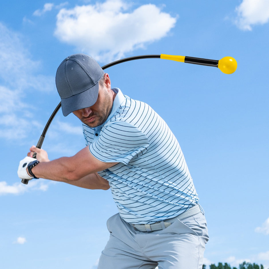 Golfsvingtränarhjälp – Träningshjälp med Vikt Huvud för Grepp Rytm Flexibilität Balans – 100 cm – Gul
