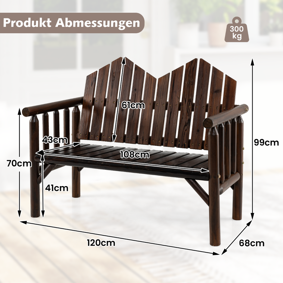 sits – trädgårdsbänk massivträ loveseat med lutande ryggstöd rymlig slats säte – 2 – Brun