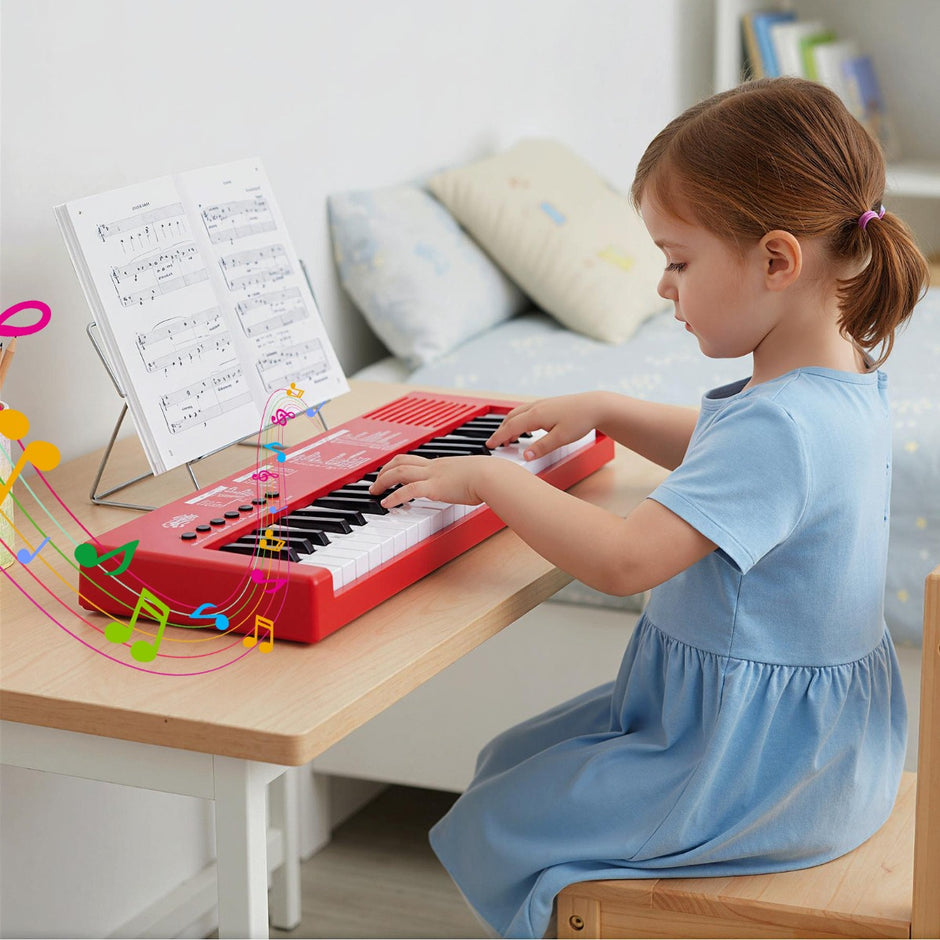 Barn – Piano Keyboard Tangent bärbar med Rytm Klangfärg och Demo – 37 8 8 22 – Röd