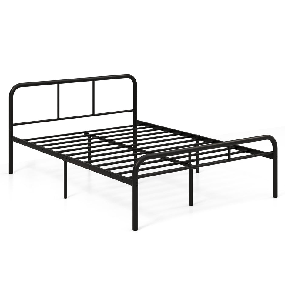 Dubbelsäng – med huvud och fotdel metallsäng sängram metallplattformssäng för madrass – 140 x 190 cm – Svart