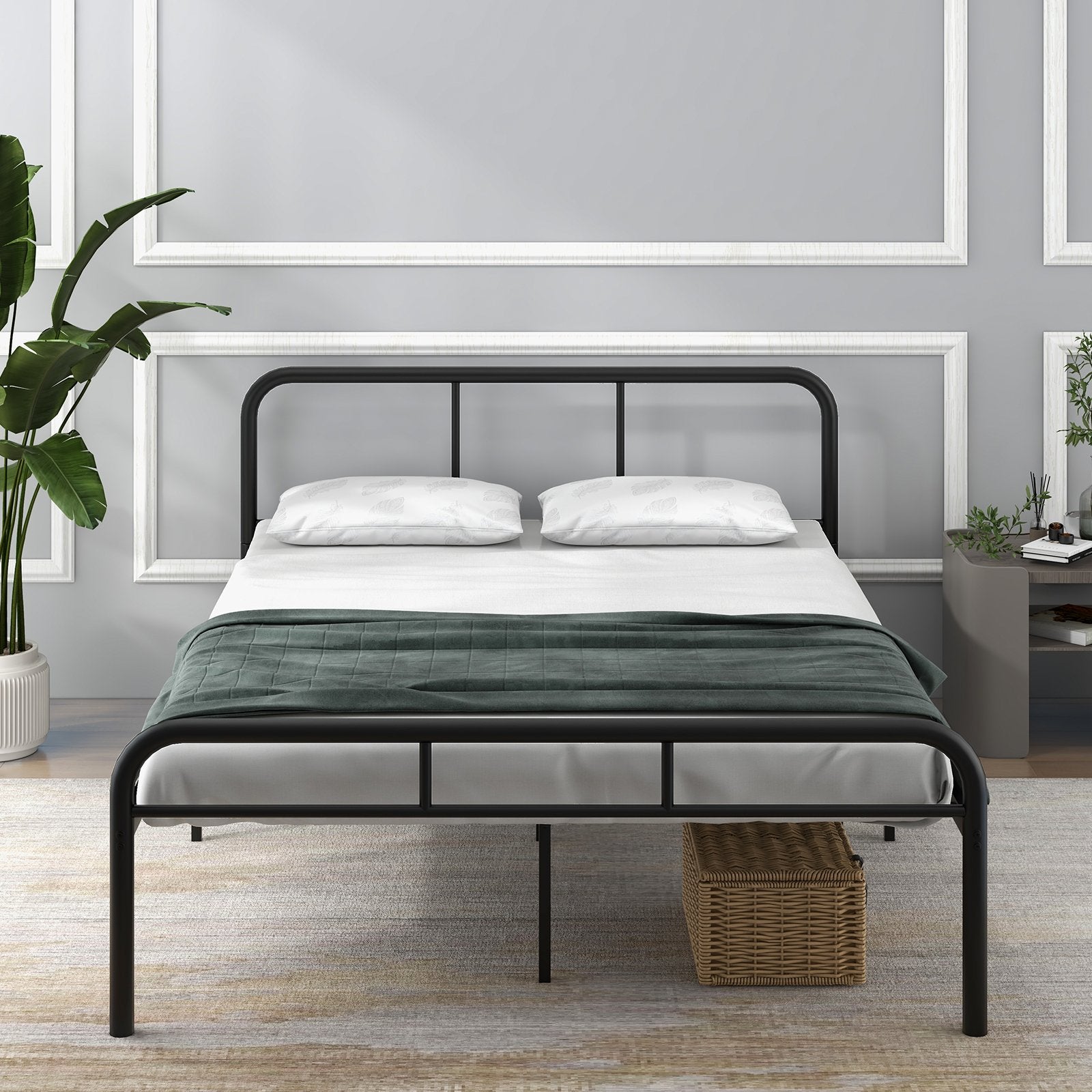 Dubbelsäng – med huvud och fotdel metallsäng sängram metallplattformssäng för madrass – 140 x 190 cm – Svart