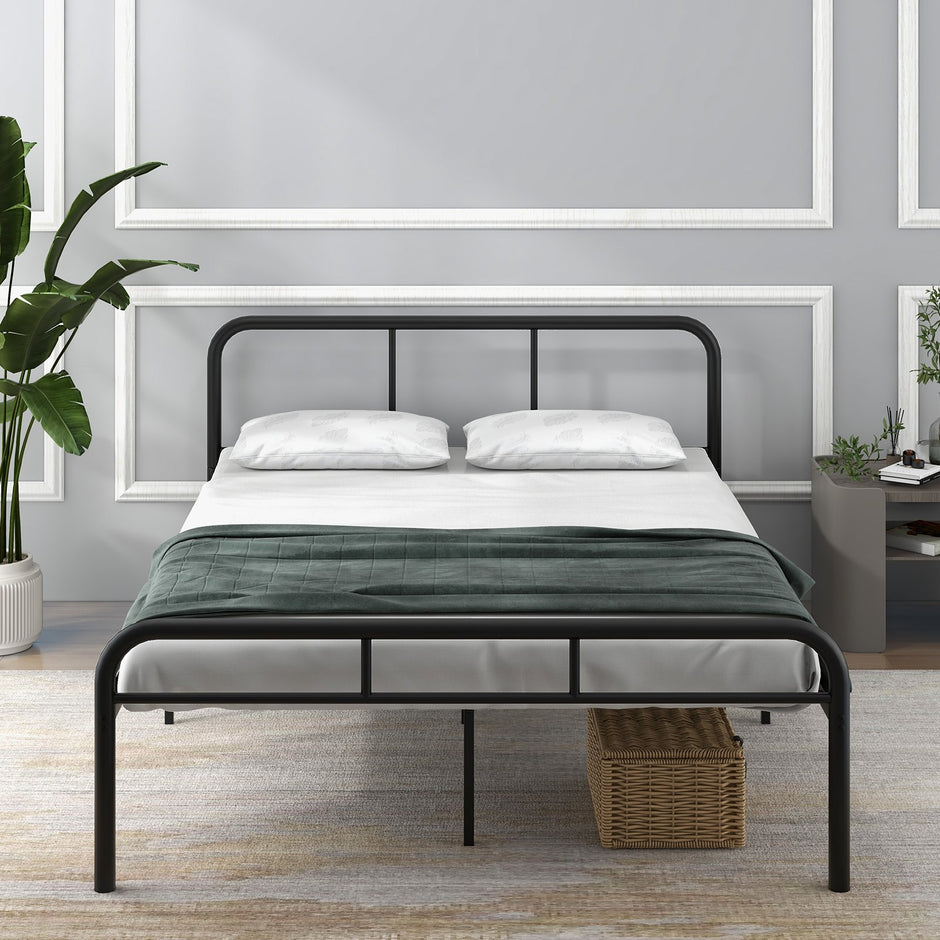 Dubbelsäng – med huvud och fotdel metallsäng sängram metallplattformssäng för madrass – 140 x 190 cm – Svart