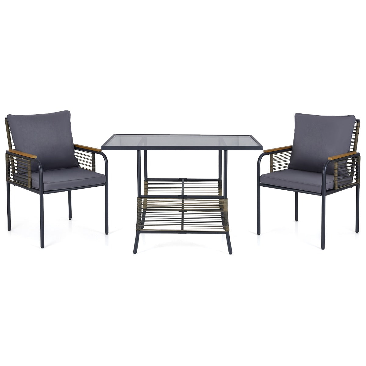 deligt – Trädgårds Lounge Set från Rottan platsbesparande Outdoor Matset med Kuddar Rektangulärt – 3 – Grå