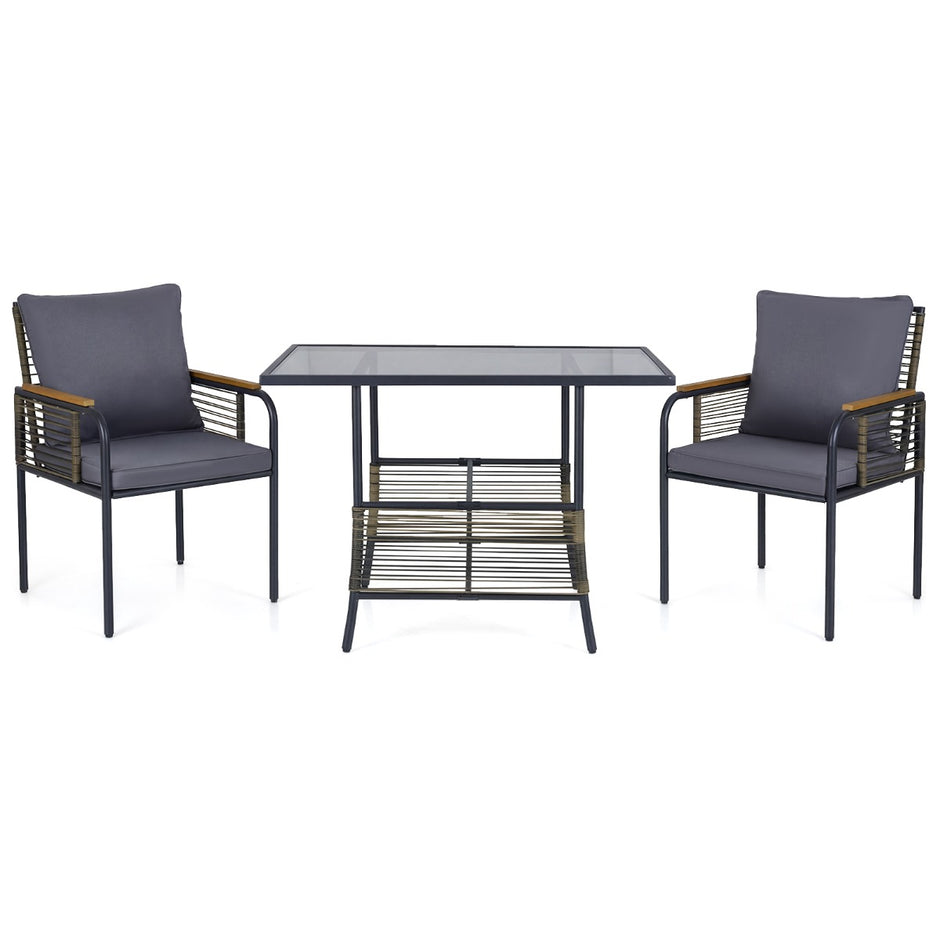 deligt – Trädgårds Lounge Set från Rottan platsbesparande Outdoor Matset med Kuddar Rektangulärt – 3 – Grå