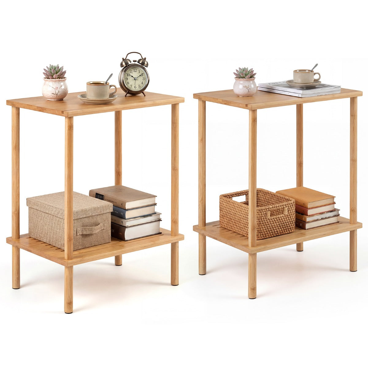 pack – sidobord nivåer Bambu Rektangulärt Soffbord Nattduksbord för vardagsrum – 2 2 – Natur