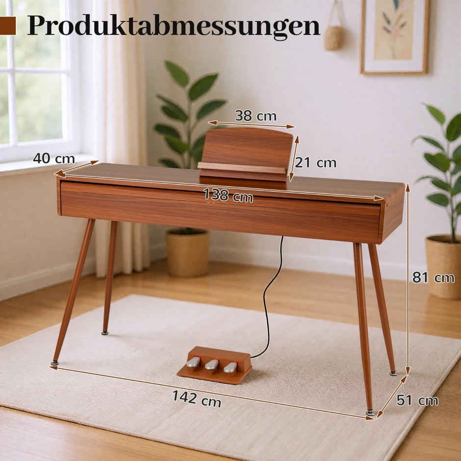 tangenter – Graded Hammer Action Weighted Keyboard Piano med push pull låda – 88 – Brun