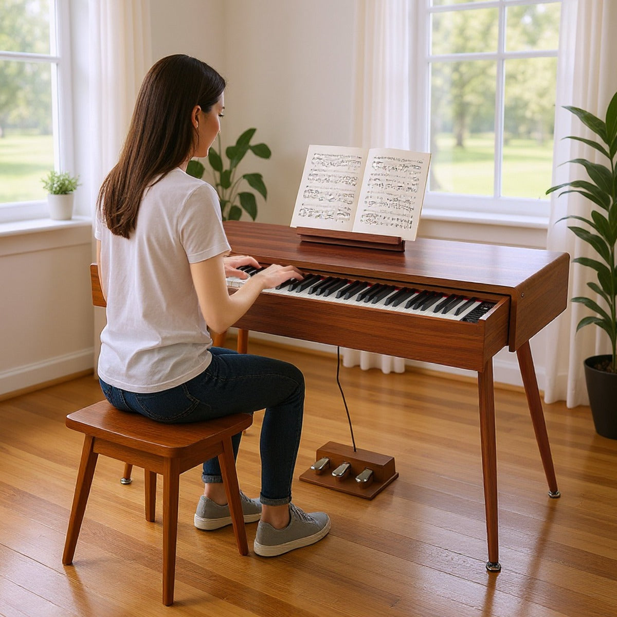tangenter – Graded Hammer Action Weighted Keyboard Piano med push pull låda – 88 – Brun