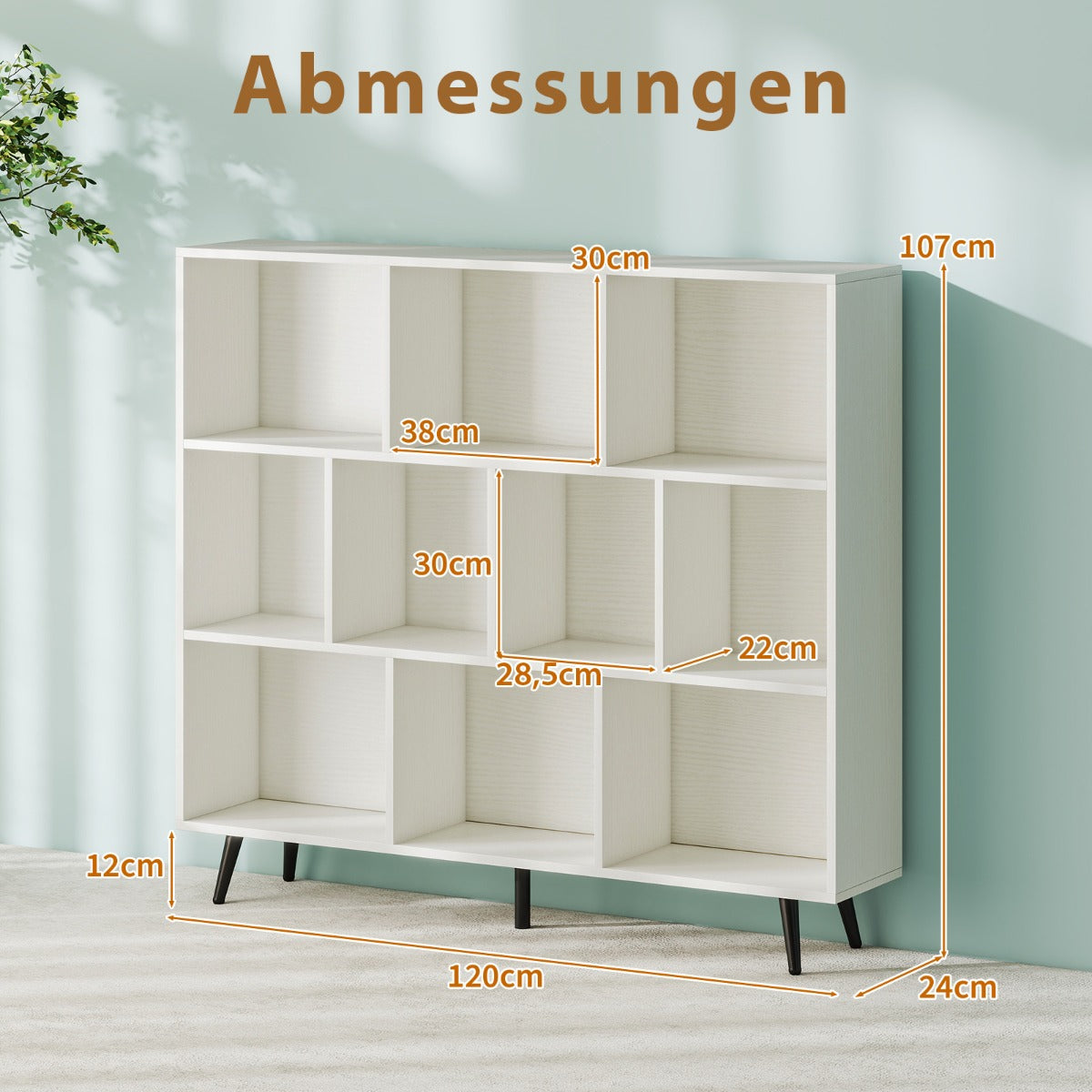 Bokhylla – med fack Stående nivåer och träben Kubhylla Kontorshylla – 3 120 cm – Vit