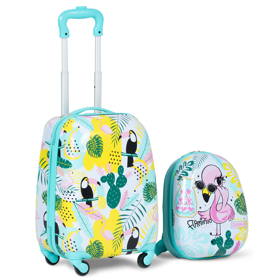 st – Barnbagage Flamingosblid Reseväska Barnresväska + Ryggsäck – 2 – Blå