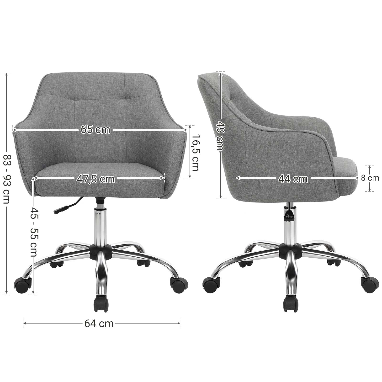 Office Stuhl - Computerstuhl - in Höhe verstellbar - Grau