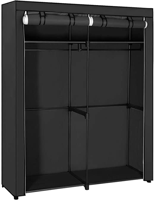 Kleiderschrank - Stoffschrank - 2 Bekleidungsschienen - 6 Regale - Verschiedene Montageoptionen - 88 x 45 x 168 cm