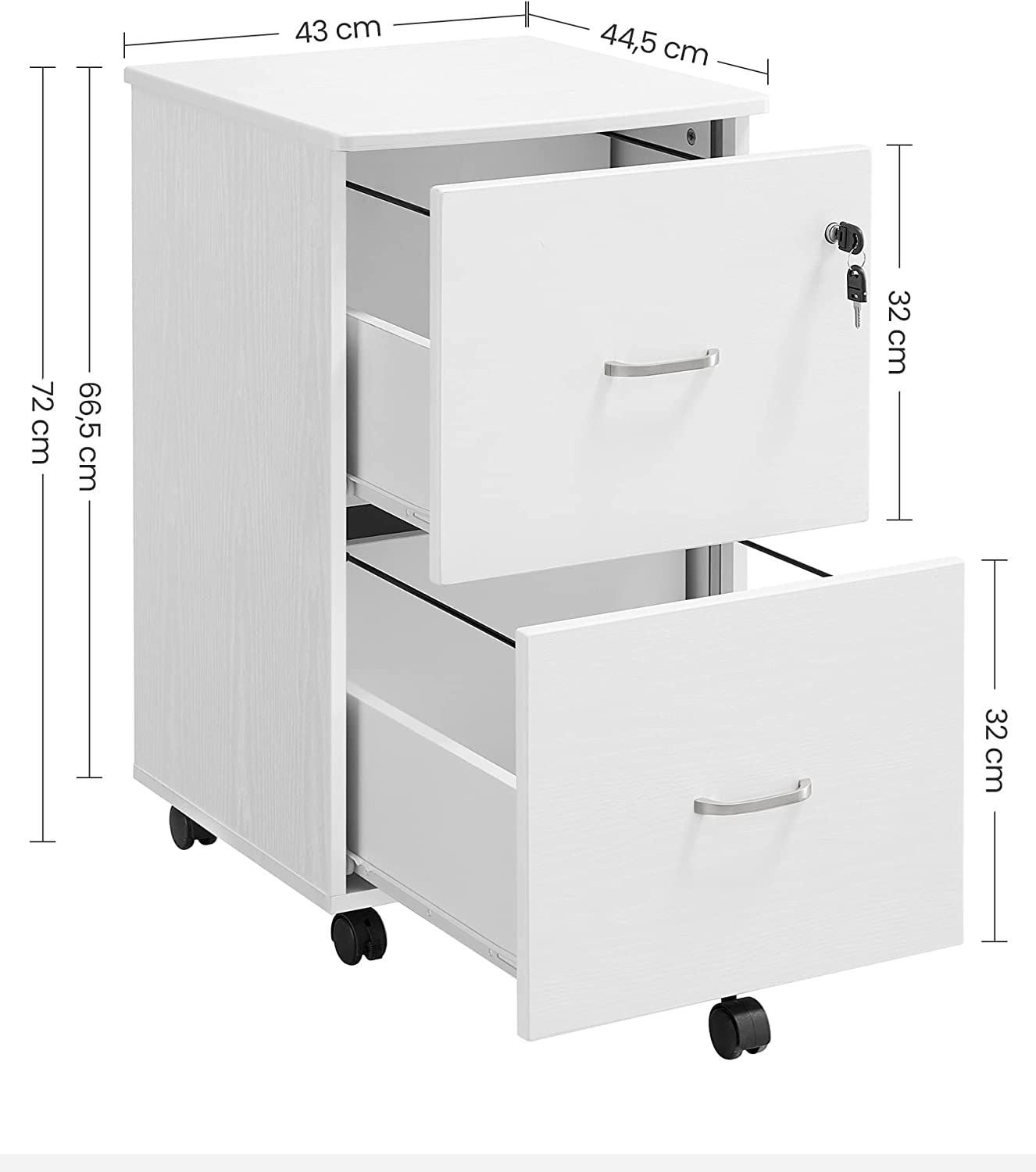 Archivschrank - Rollbehälter - mit verstellbaren Hangordnern - Weiß