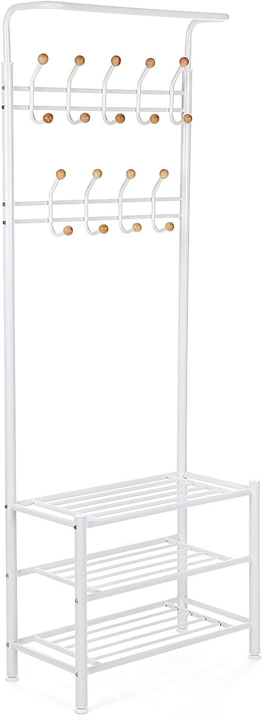 Kleidungsregal - mit 3 Schuhregalen - mit 18 Haken - Metall - 68,8 x 35,2 x 187 cm