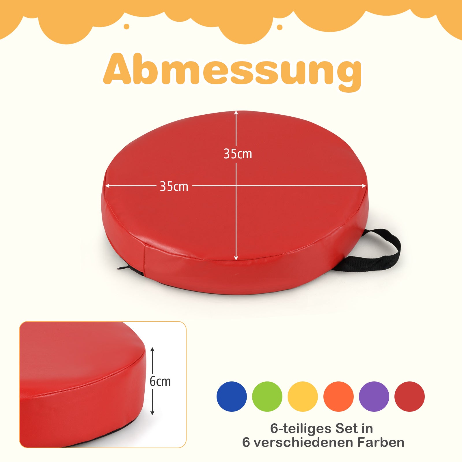 pack – barn rund sittkudde golvkudde med handtag och dragkedja stolskudde – 6 35 x 35 cm – Färgglad