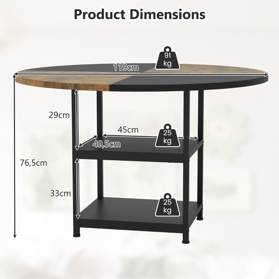 Rond – Matsalbord för Personer Tvåfärgigt med Metallram Köksbord – 4-6 Ø 120 cm – Svart
