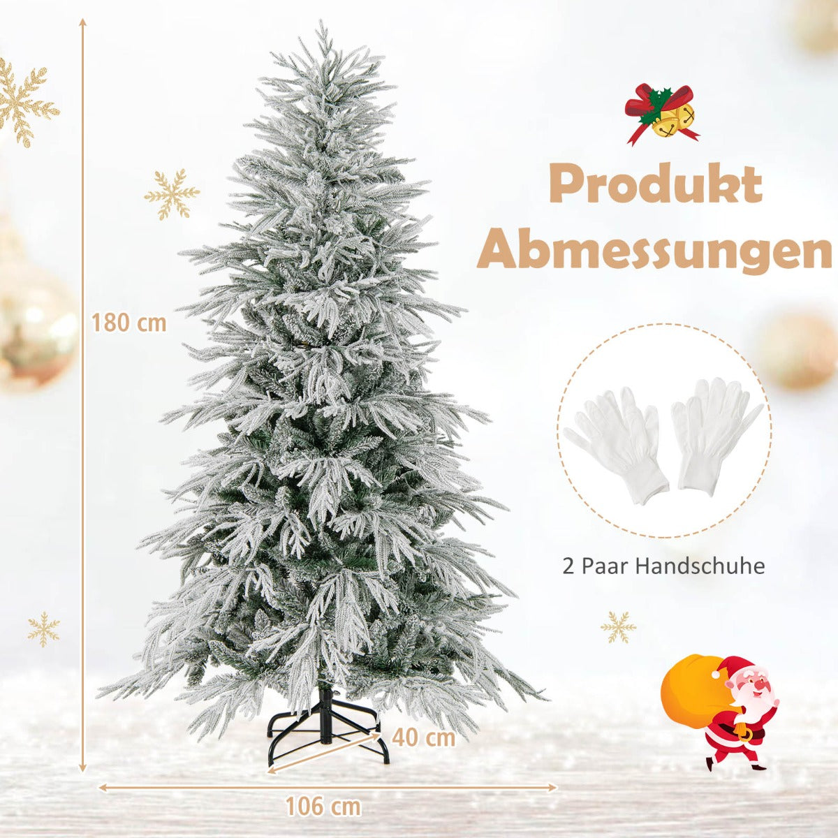 Snöklädd – konstgjord julgran med kulor, varmvita LED lampor och grenspetsar – 65 350 905 210 cm – Silver
