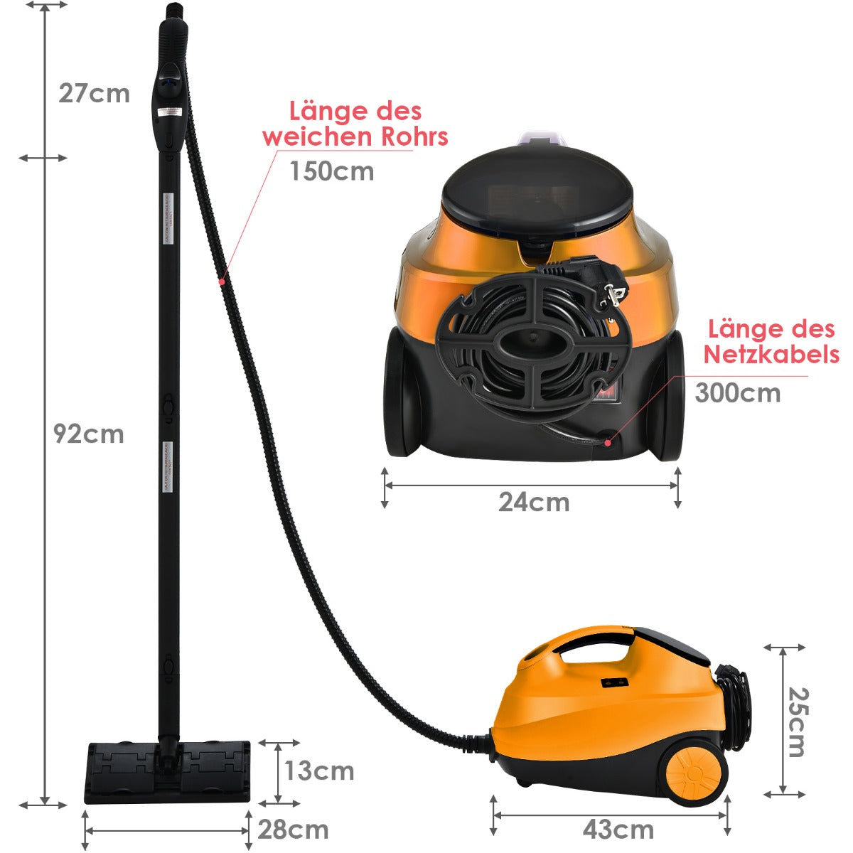 Ångtvättare – Ångmopp 2000W med tillbehör – 18 – Orange