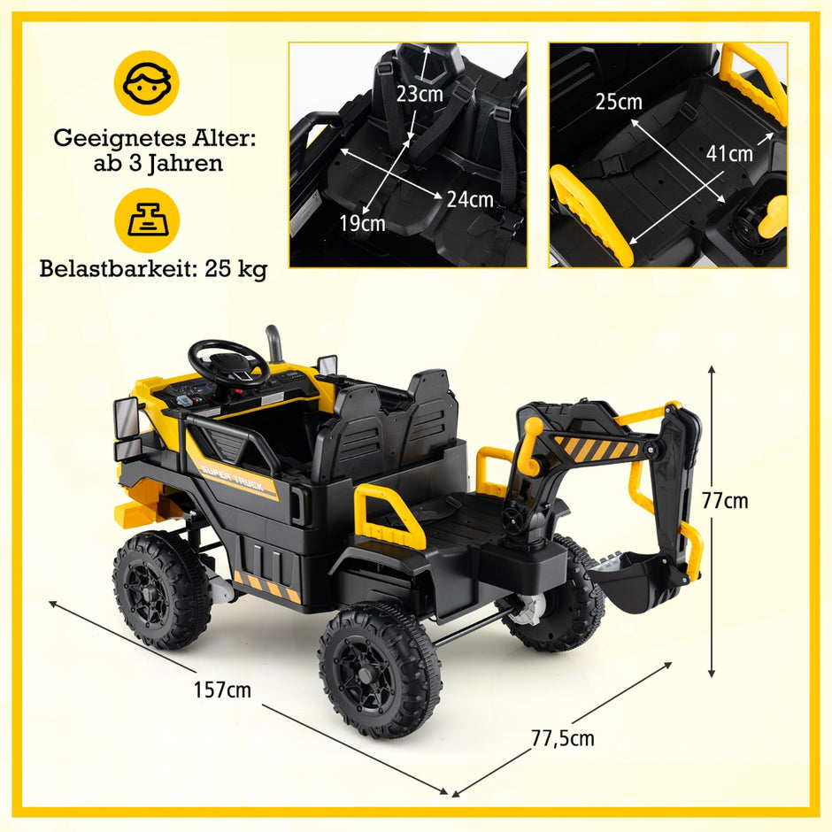 24V – elektrisk grävmaskin för barn med fyrhjulsdrift och fjärrkontroll Byggfordon från år Gult – 3 – Gul