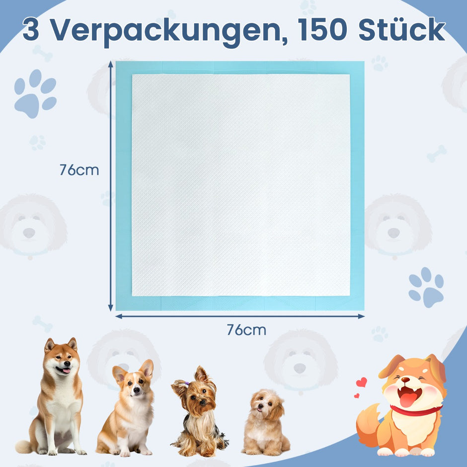 Träningsmaterial – för hundar, utomhussäkert lagers design, valpunderlag Puppy Pads (76 x stycken) – 6 76 cm 150 – Blå