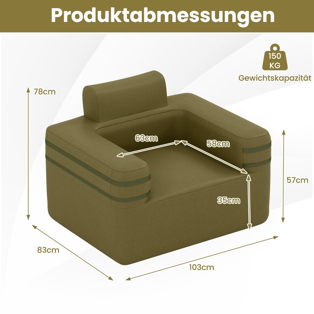 Uppblåsbar – soffa med integrerad pump och förvaringsväska för person – 1 – Grön