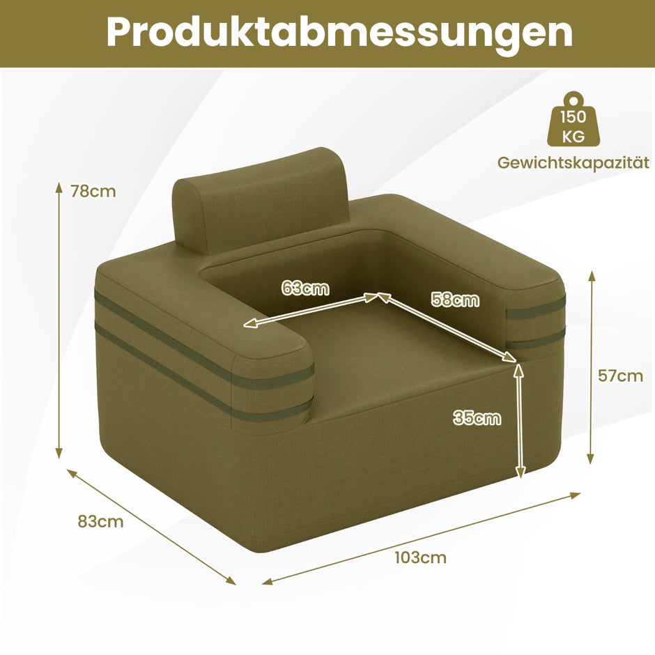 Uppblåsbar – soffa med integrerad pump och förvaringsväska för person – 1 – Grön