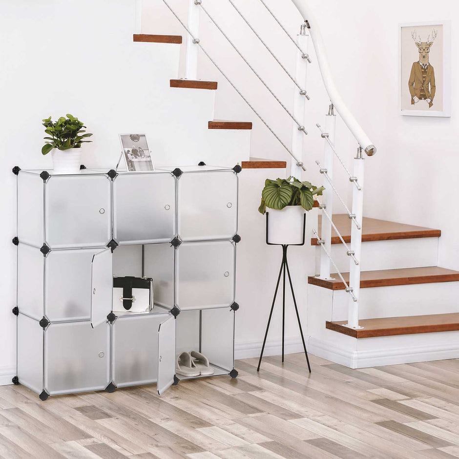 Racking -System - 9 Würfel - mit Türen - Garderobe und Schuhgepäck - Weiß