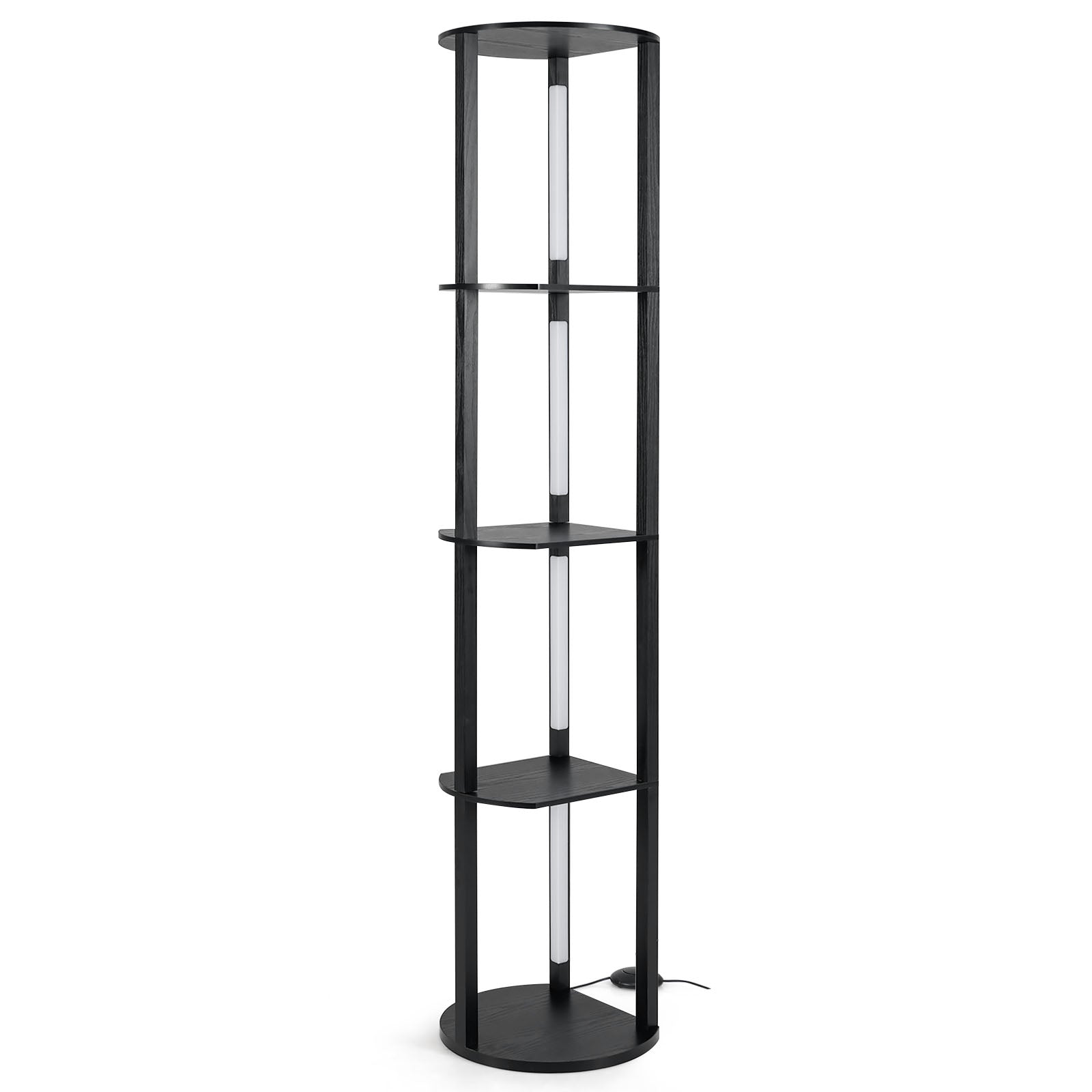 Golvlampa – med hyllor och roterbara LED remsor fotströmbrytare avlastningshylla – 4 – Svart