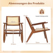 Rattanstol – med ergonomisk ryggstöd och armstöd, bambu matsalsstol – Brun