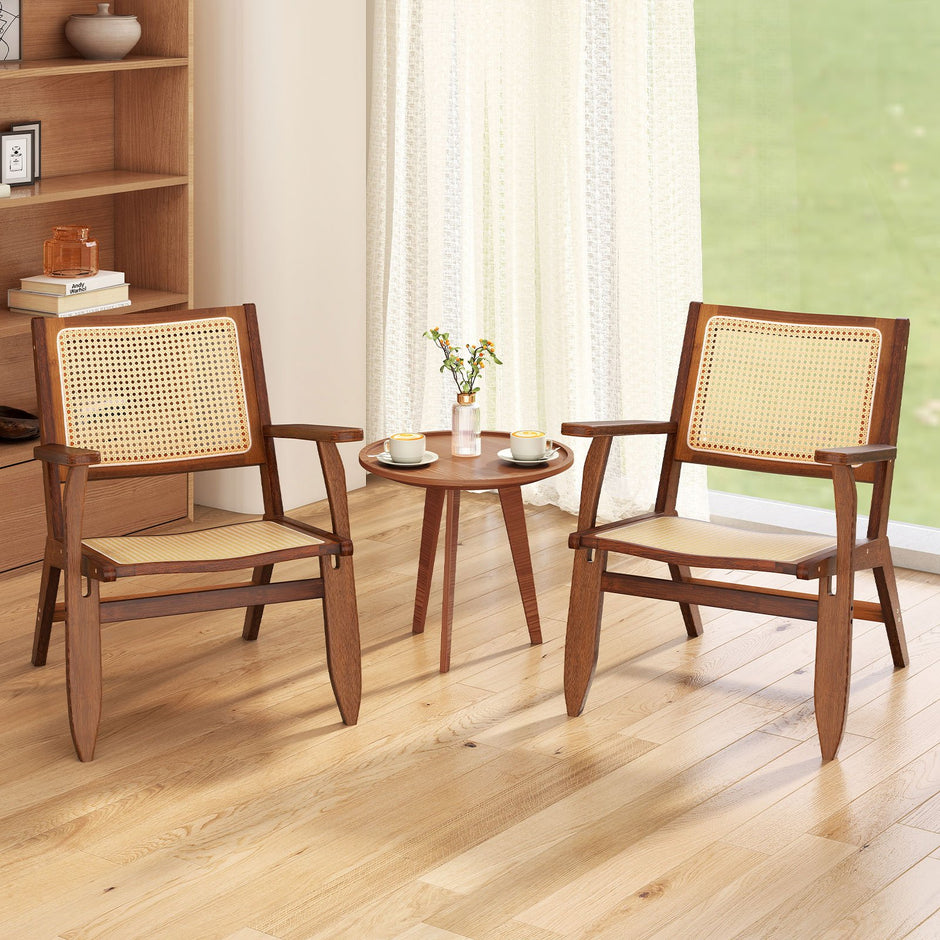 Rattanstol – med ergonomisk ryggstöd och armstöd, bambu matsalsstol – Brun