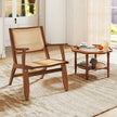 Rattanstol – med ergonomisk ryggstöd och armstöd, bambu matsalsstol – Brun