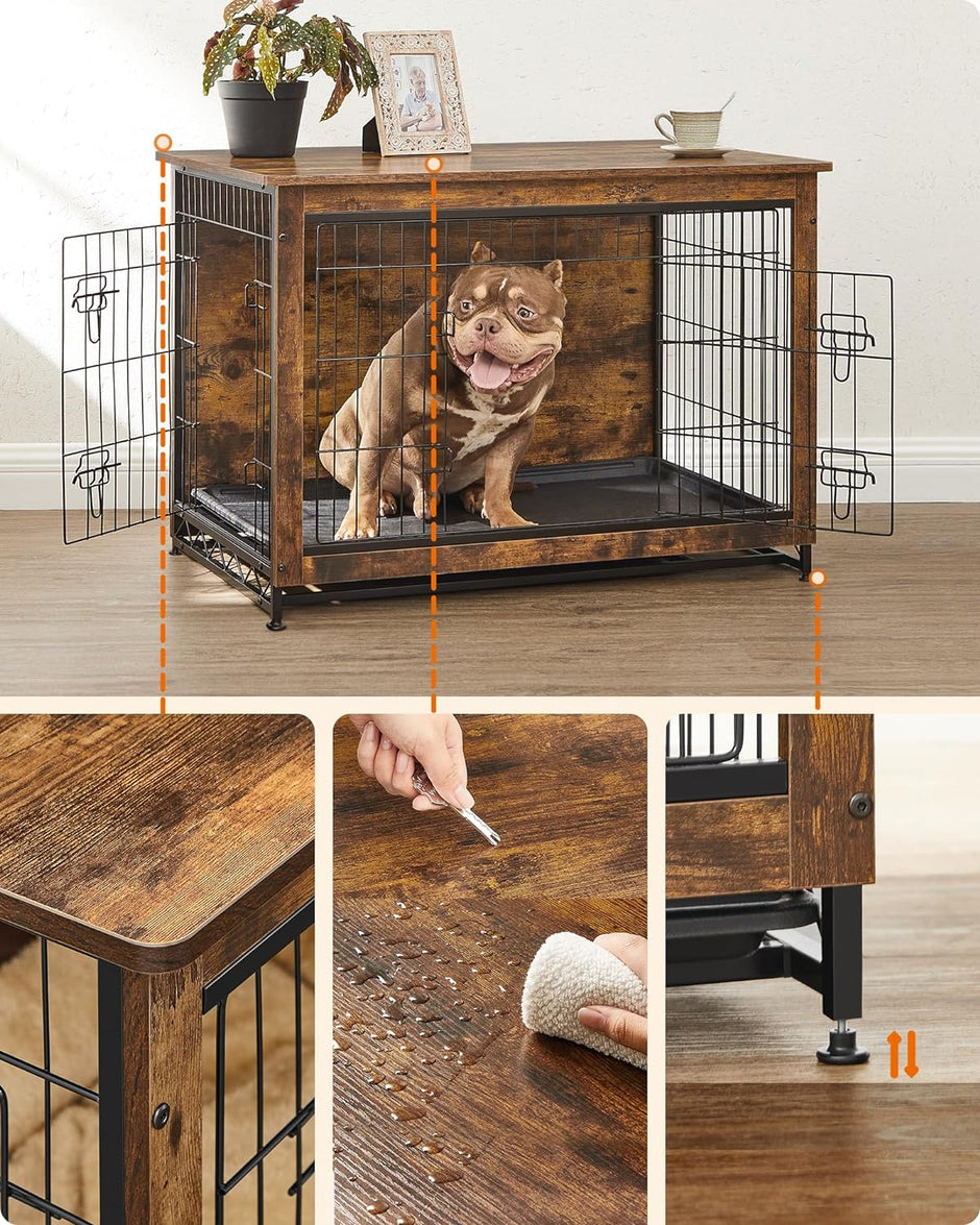 Hundekäfig - Bank - extra stark - Holz/Metallrahmen - braun