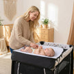 i – Baby Resesäng med Blöjbord och Spjälsäng Madrass Leksaker Ihopfällbar Barnsäng – 5 1 2 – Beige