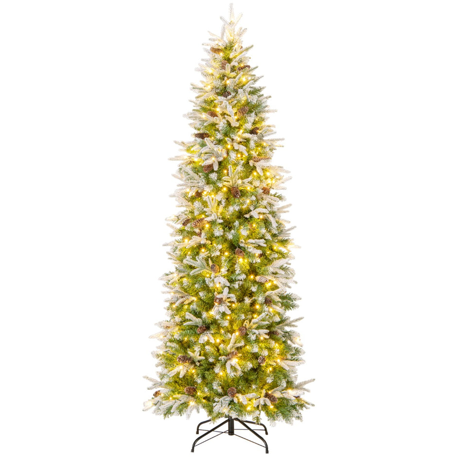 Hög – upplyst julgran, snötäckt festgran i form av en penna – 225 cm – Grön