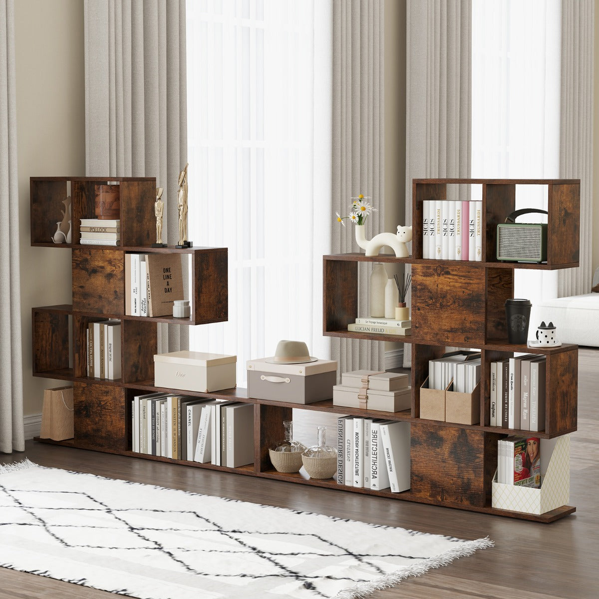Modern – skiktig Rumdelare i Stegsstil av Trä för Böcker – 5 120 x 19,5 x 109 cm – Brun