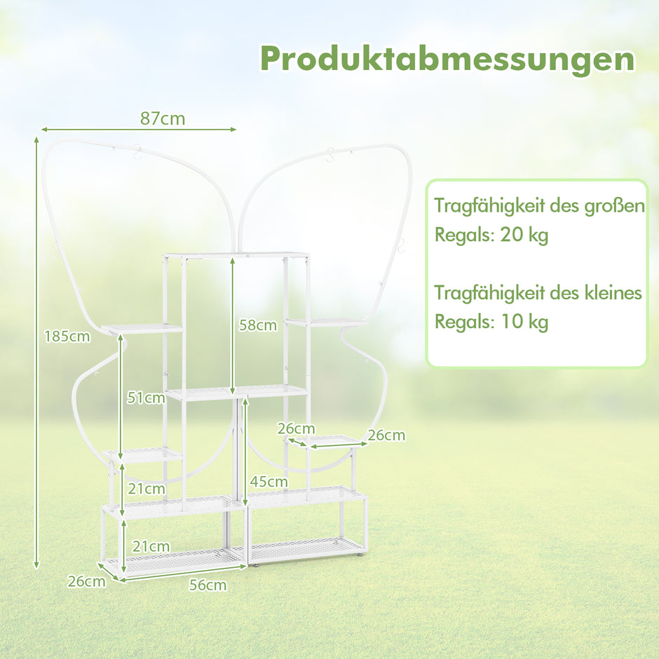 stegs – metall fjärilsformad växtställ med krokar blomhylla – 6 4 – Vit