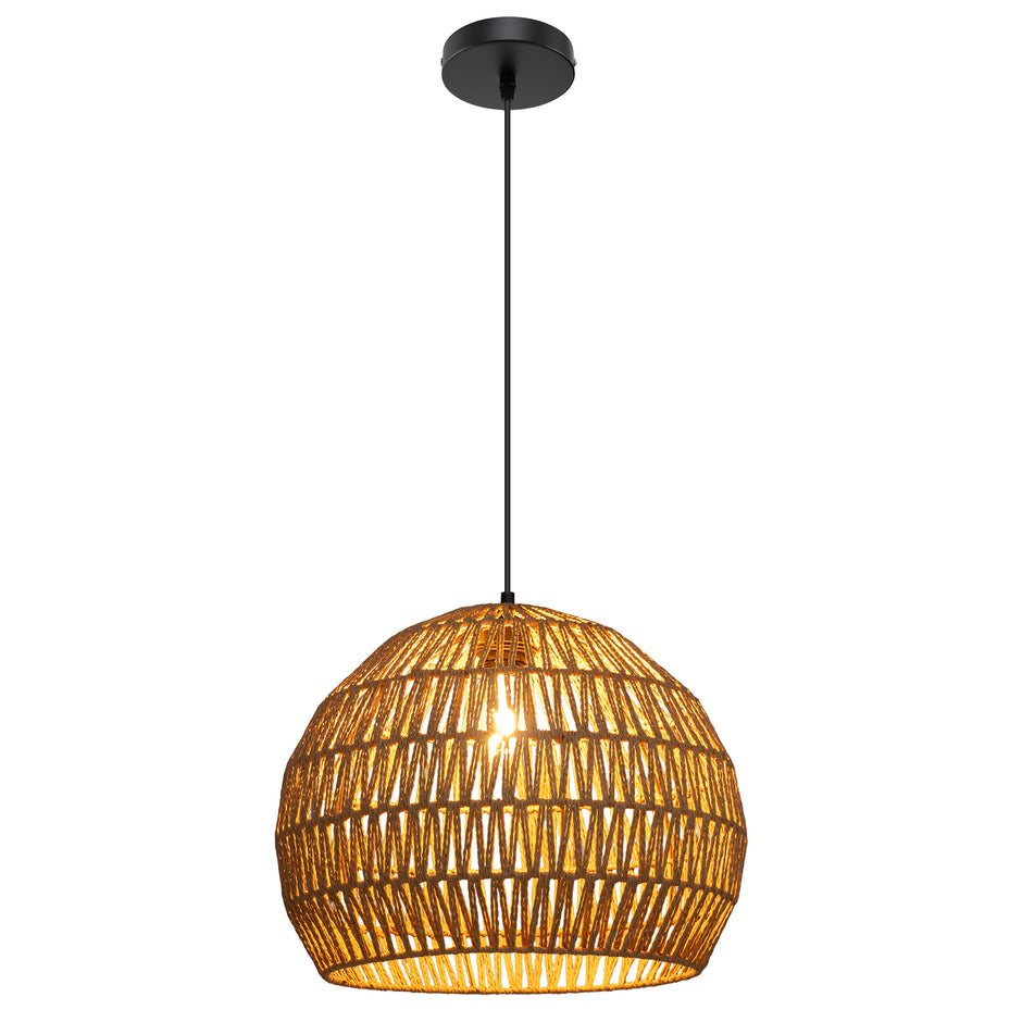 Flätad – pendellampa Boho taklampa med justerbar hänghöjd hänglampa – Brun
