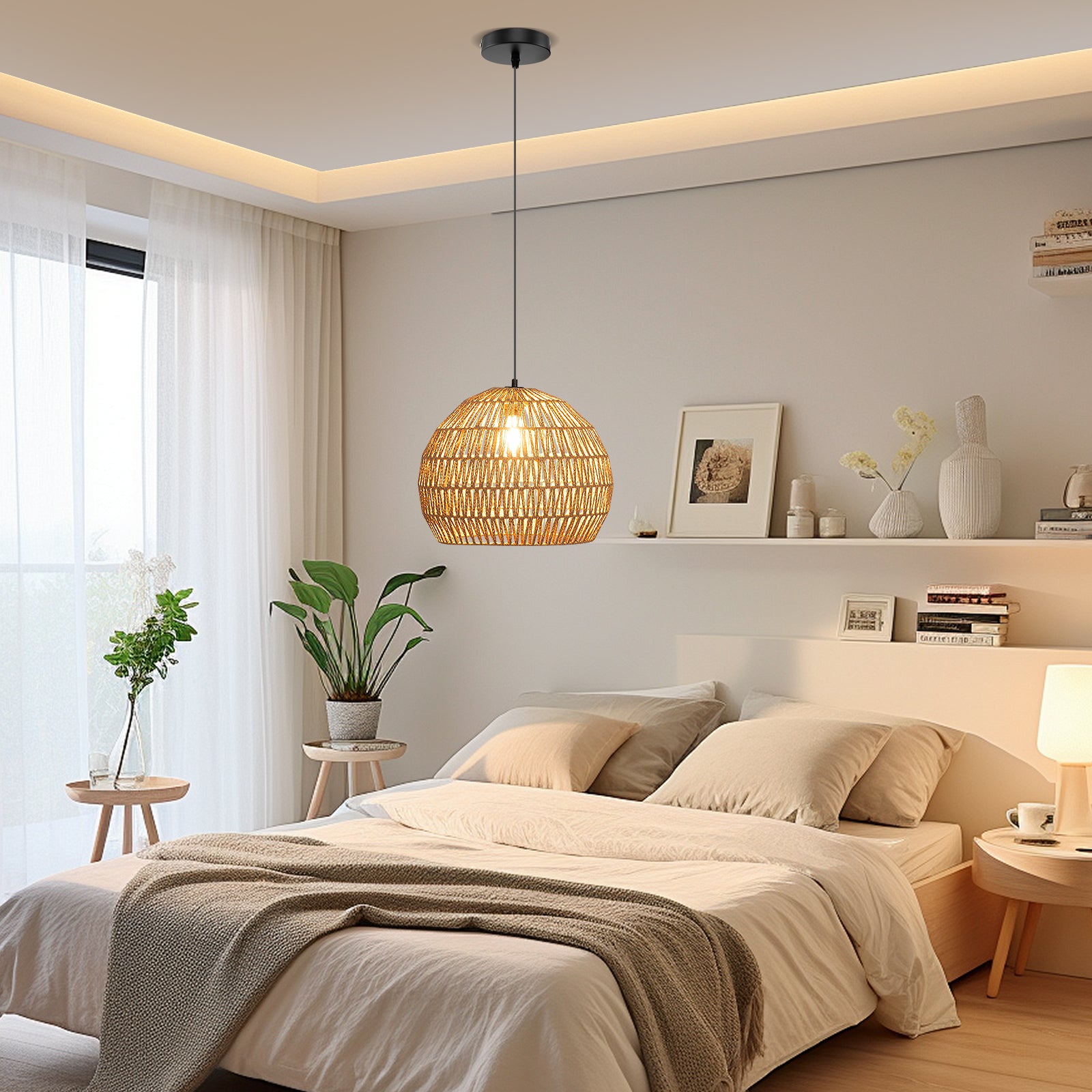 Flätad – pendellampa Boho taklampa med justerbar hänghöjd hänglampa – Brun
