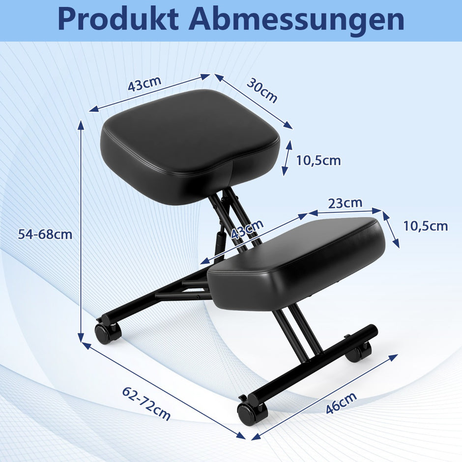Ergonomisk – knäskåp med sned sits för smärtlindring, ortopedisk kontorsstol – Svart