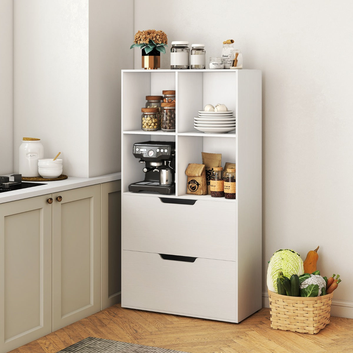 Kub – Bokhylla med Låda steg fristående – 4 2 130 cm 5 – Vit