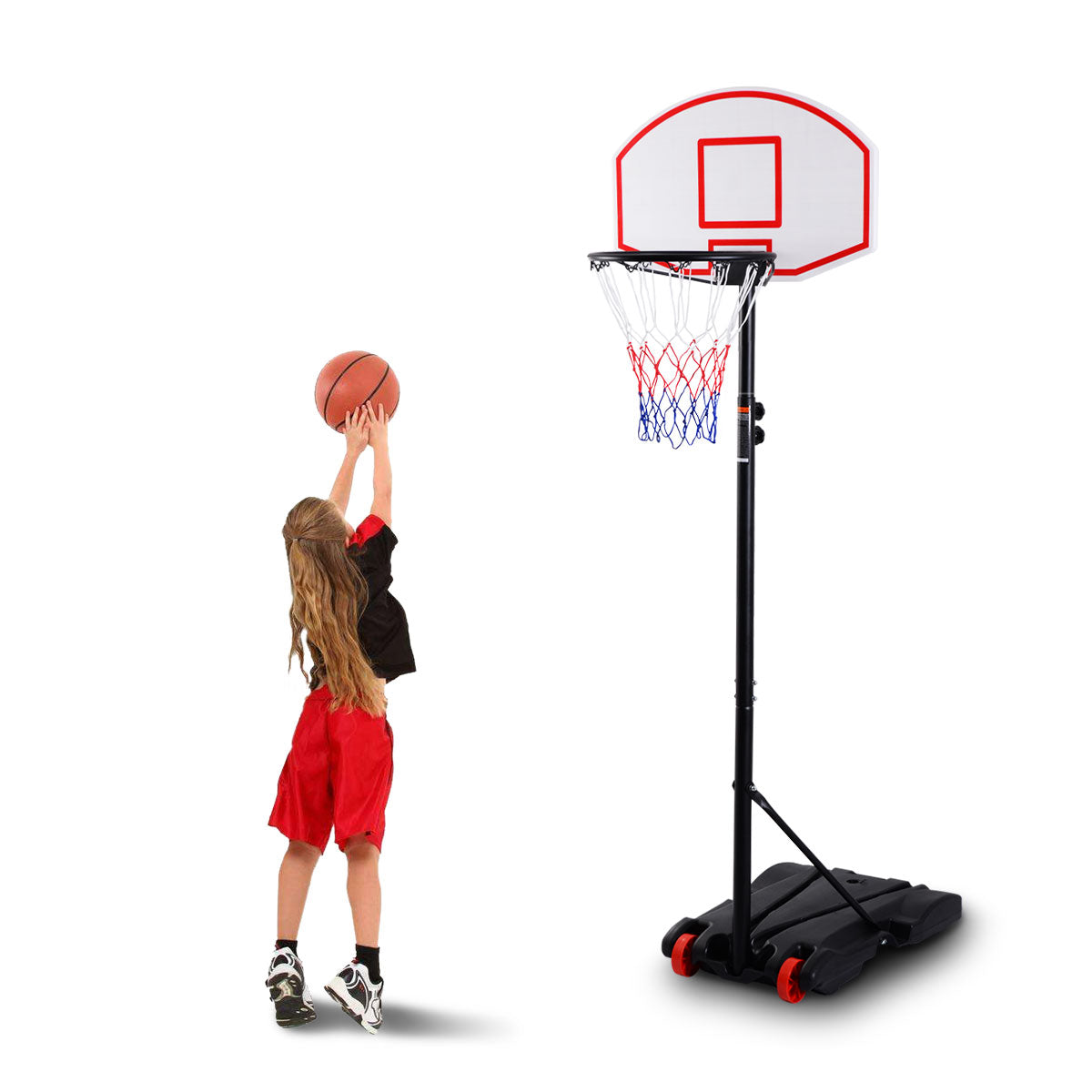 Basketstativ – mobil basketkorg med justerbar i höjdled – Röd och svart