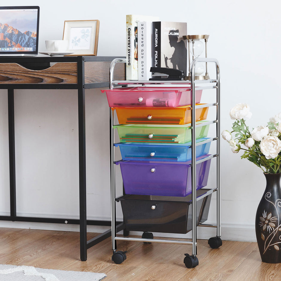 Badrumsvagn – rullbehållare med lådor flerfärgad PP material – 37 x 74 x 32 cm – Färgglad
